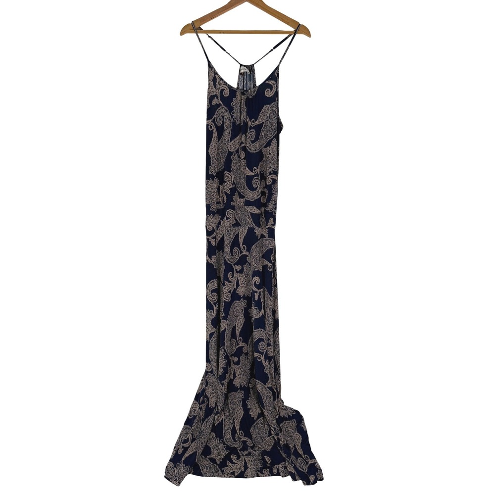 Veronicam Maxi Dress Womens Medium Navy Blue Paisley Racerback DL-611 USA Made